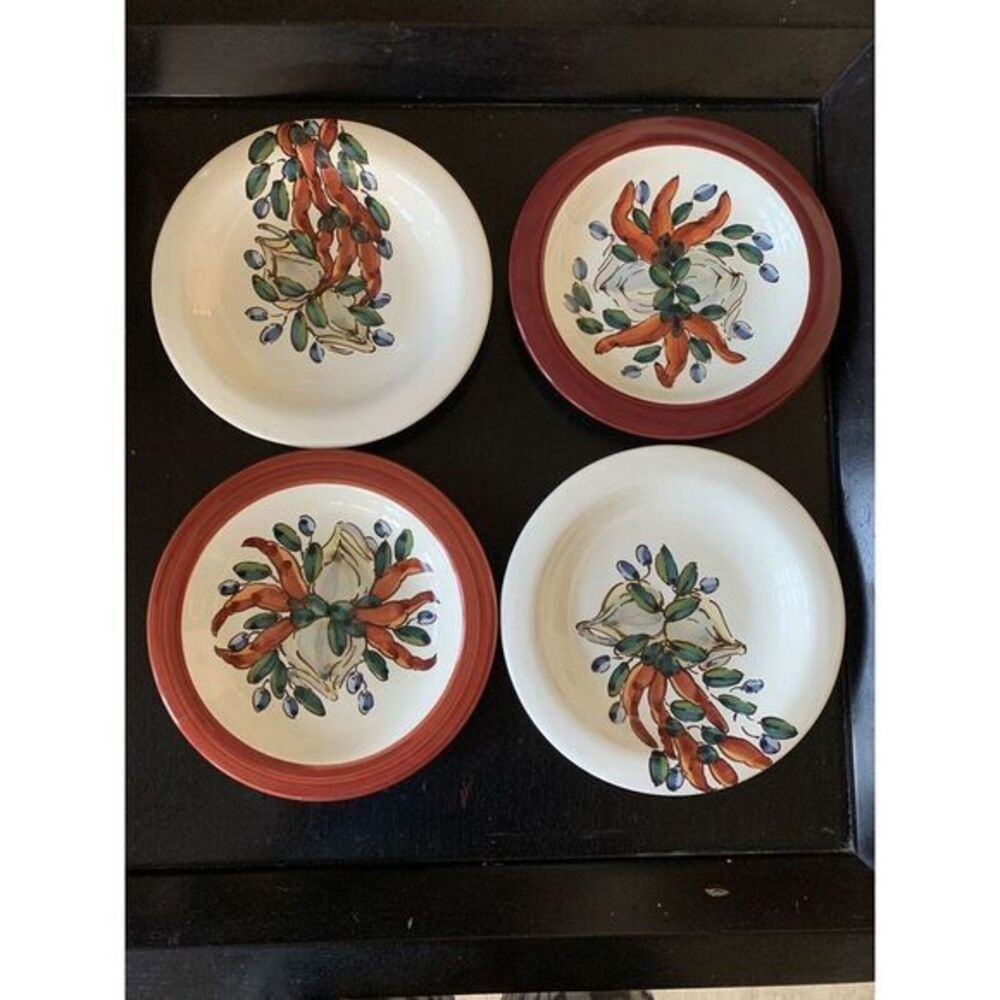 RAMPINI RADDA Italian Ceramic 8" Salad PLATES‎ Hanging Plate SET OF 4 Floral